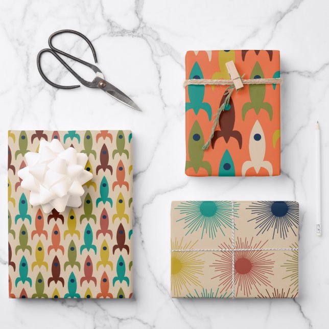 Midcentury Modern Space Age Patterns Wrapping Paper Sheets (Front)
