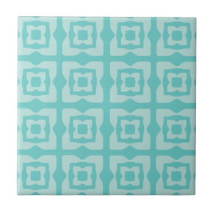Midcentury Modern Squares Pattern Aquamarine Ceramic Tile