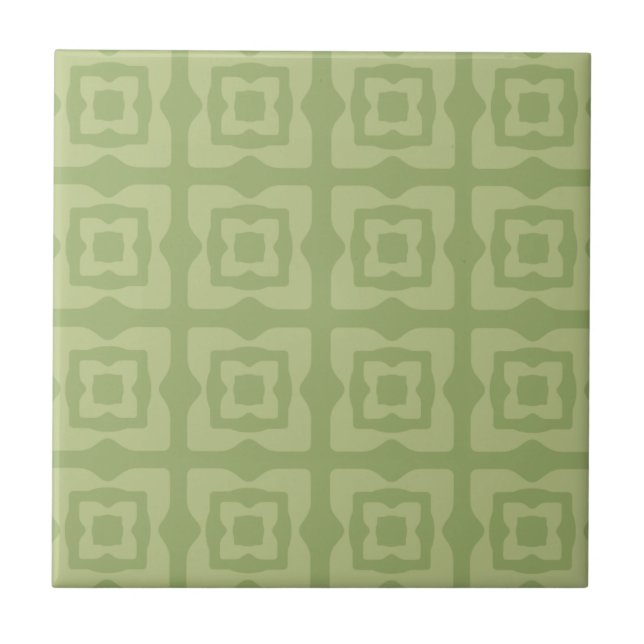 Midcentury Modern Squares Pattern Chartreuse Green Ceramic Tile (Front)