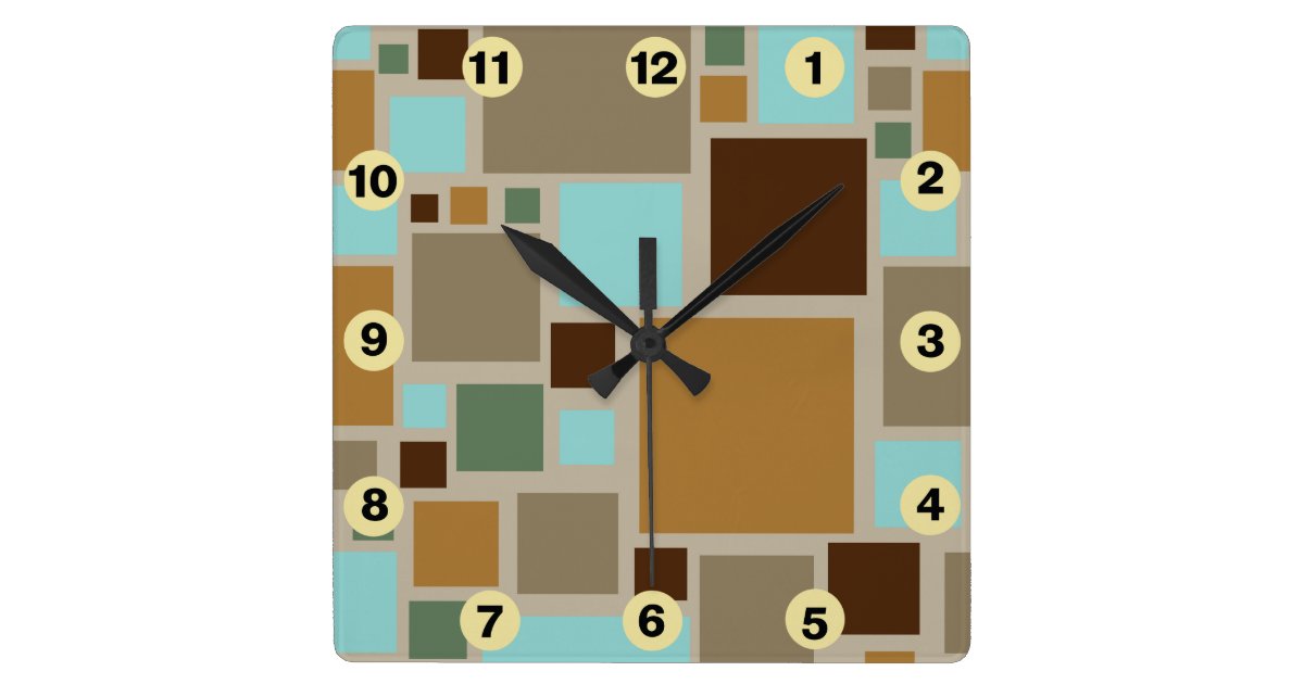Midcentury Modern Squares Pattern Retro Square Wall Clock Zazzle Com