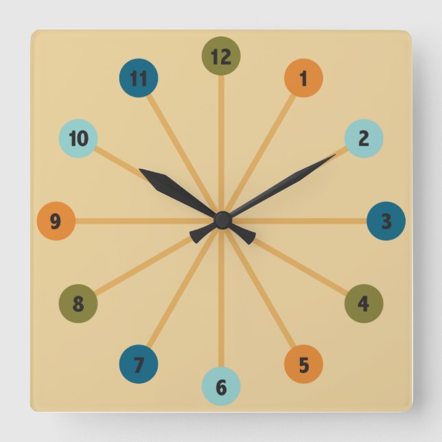 Midcentury Modern Starburst Retro Clock (Front)