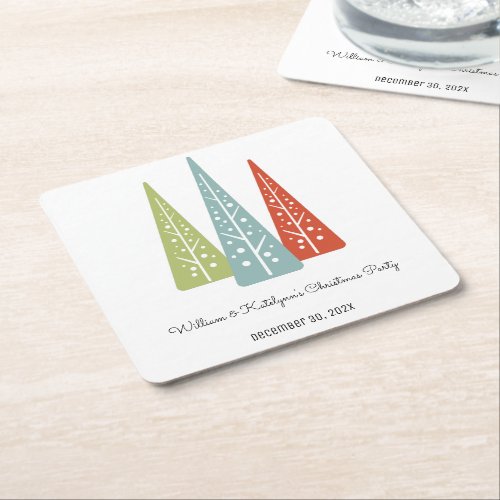 Midcentury Modern Trees Custom Christmas Party Square Paper Coaster