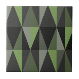 MidCentury Modern Triangles Dark Olive Ceramic Tile