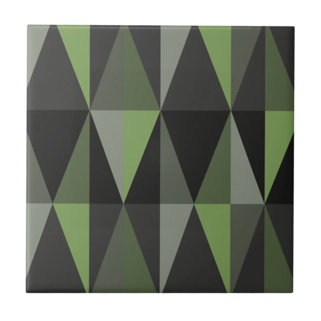 MidCentury Modern Triangles Dark Olive Ceramic Tile (Front)