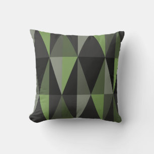 MidCentury Modern Triangles Dark Olive Throw Pillow