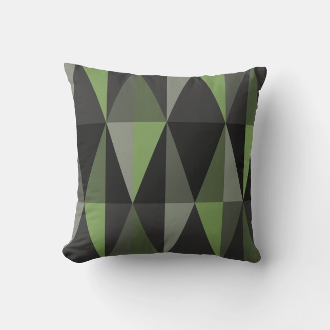 MidCentury Modern Triangles Dark Olive Throw Pillow (Front)