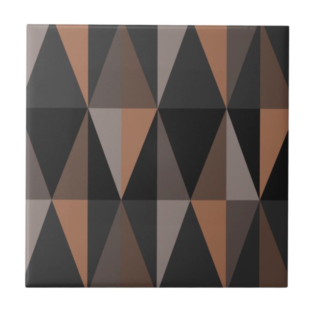 MidCentury Modern Triangles Dark Sepia Ceramic Tile (Front)