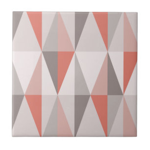 MidCentury Modern Triangles Salmon Pink Ceramic Tile