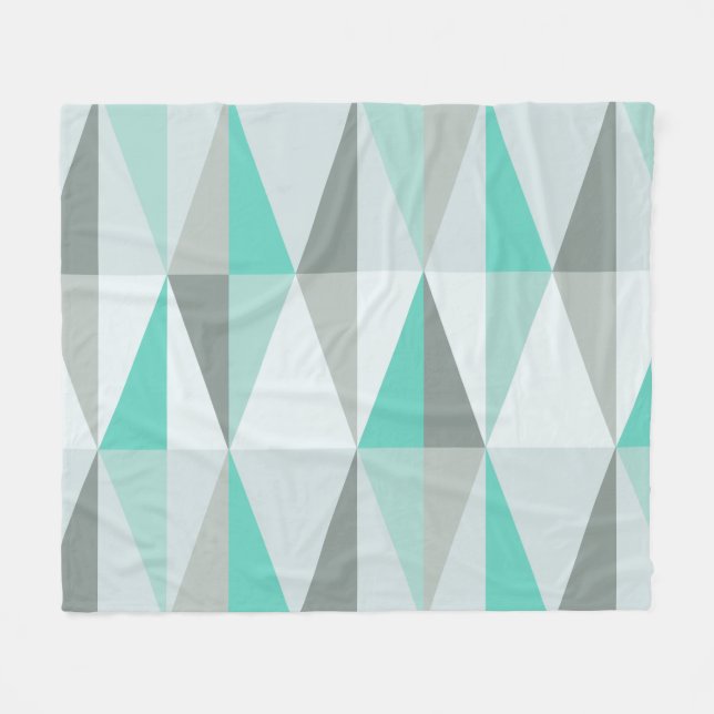 MidCentury Modern Triangles Turquoise Fleece Blanket (Front (Horizontal))