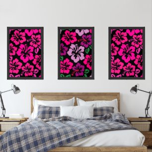 midcentury modern tropical hibiscus hawaii floral wall art sets