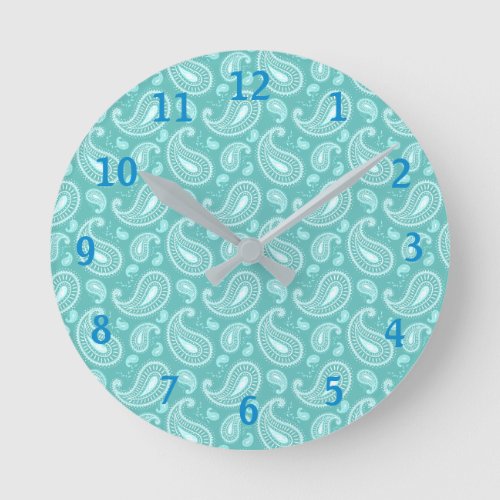 Midcentury Modern Turquoise Paisley  Round Clock