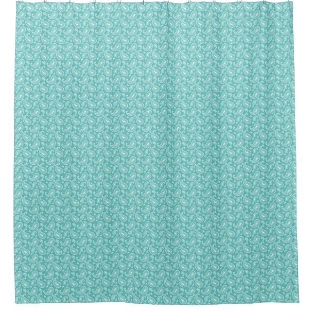 Midcentury Modern Turquoise Paisley Shower Curtain (Front)
