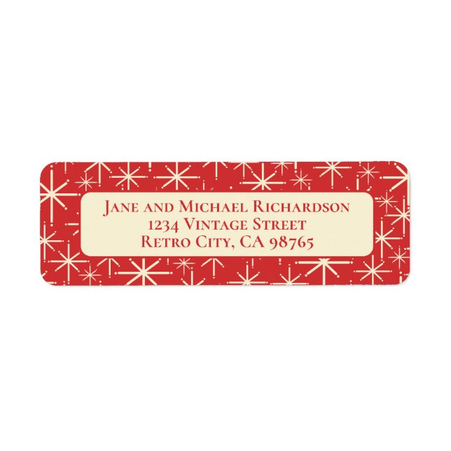 Midcentury Modern Twinkling Atomic Stars Retro Red Label (Front)