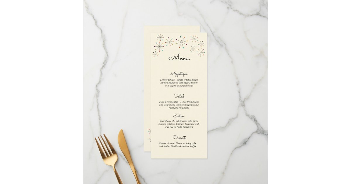 Midcentury Modern Vintage Style Wedding Menu | Zazzle