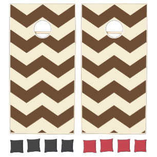 MidCentury Modern Zigzag Striped Deep Forest Brown Cornhole Set