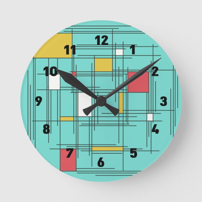 Midcentury Mondrian Scratch Art Round Clock (Front)