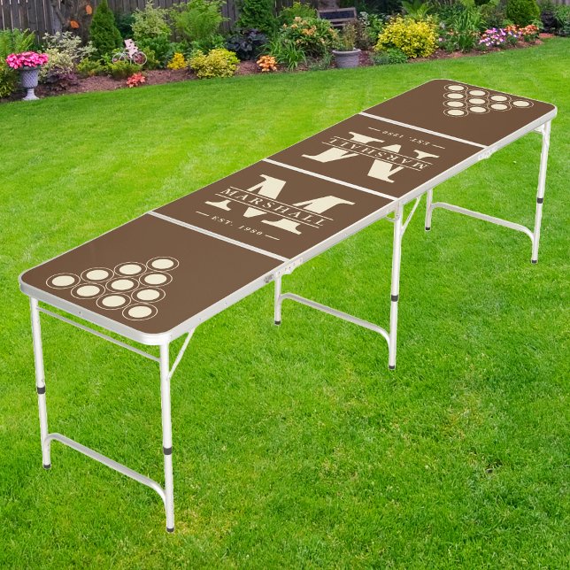 MidCentury Monogram&Name Overlay Deep Forest Brown Beer Pong Table (Creator Uploaded)