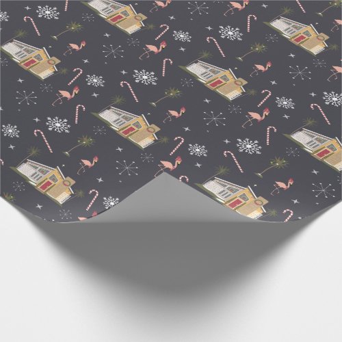Midcentury Palm Springs Flamingo Christmas House Wrapping Paper