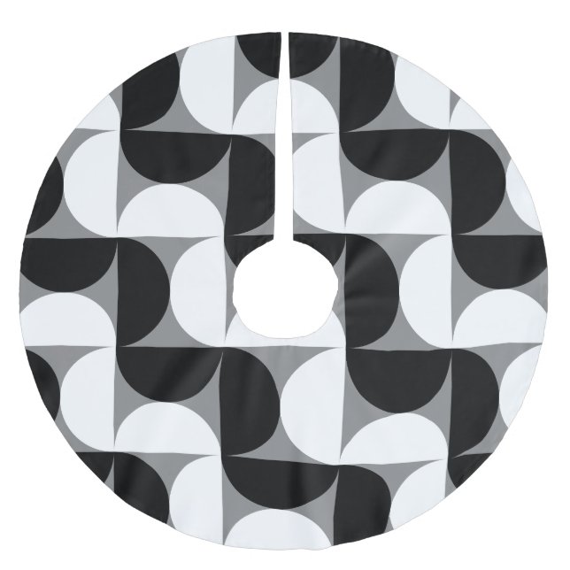 Midcentury Pattern Bowls Black White Brushed Polyester Tree Skirt (Front)