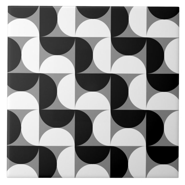 Midcentury Pattern Bowls Black White Ceramic Tile (Front)