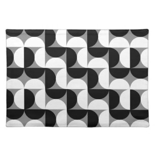Midcentury Pattern Bowls Black White Cloth Placemat