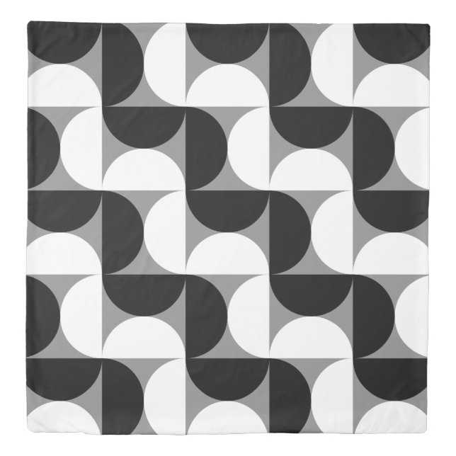 Midcentury Pattern Bowls Black White Duvet Cover (Front)