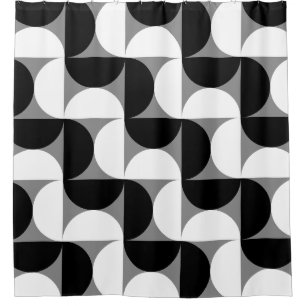 Midcentury Pattern Bowls Black White Shower Curtain