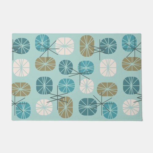 Midcentury Pattern Oblongs Aquamarine Gold Doormat