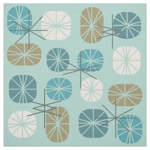 Midcentury Pattern Oblongs Aquamarine Gold Fabric