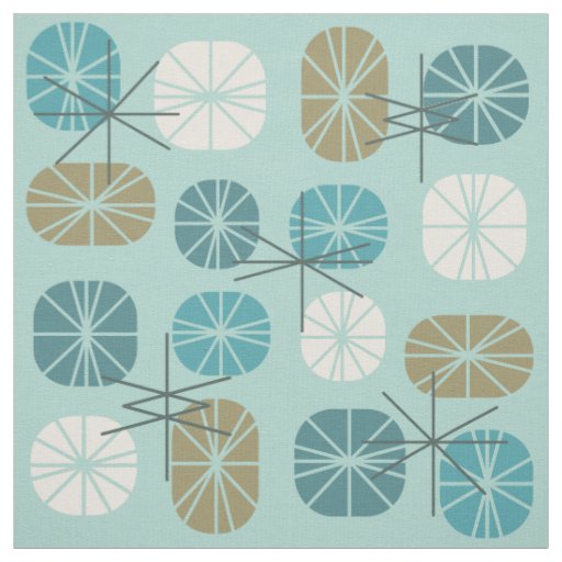 Midcentury Pattern Oblongs Aquamarine Gold Fabric