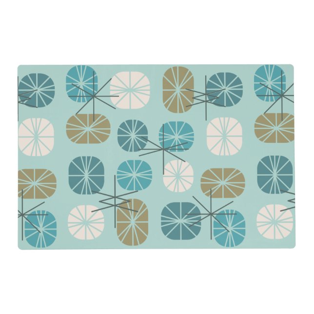 Midcentury Pattern Oblongs Aquamarine Gold Placemat (Front)
