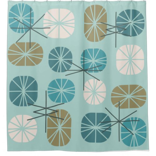 Midcentury Pattern Oblongs Aquamarine Gold Shower Curtain