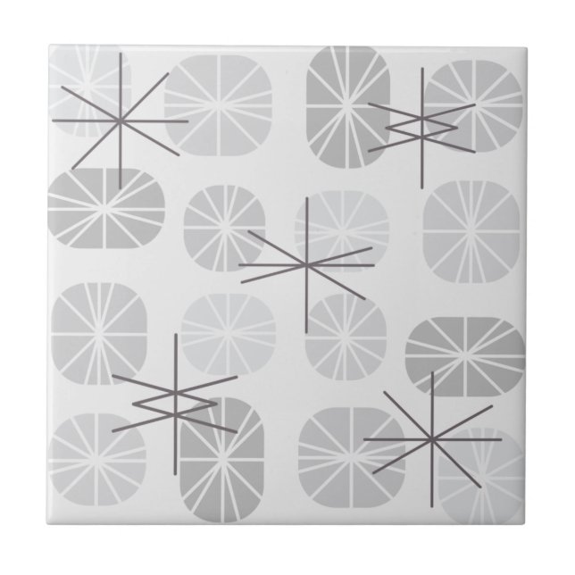Midcentury Pattern Oblongs Light Gray Ceramic Tile (Front)