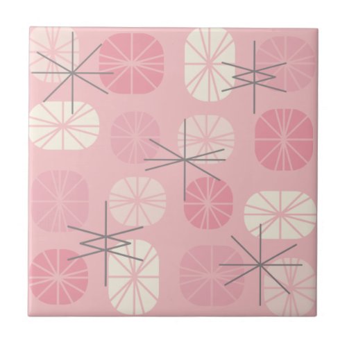 Midcentury Pattern Oblongs Pink Vanilla Ceramic Tile