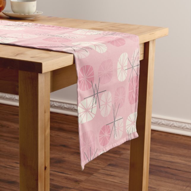 Midcentury Pattern Oblongs Pink Vanilla Short Table Runner (In Situ)