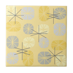 Midcentury Pattern Oblongs Yellow Gray Ceramic Tile