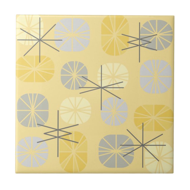 Midcentury Pattern Oblongs Yellow Gray Ceramic Tile (Front)