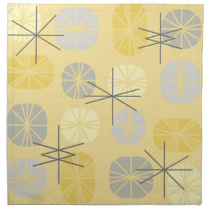 Midcentury Pattern Oblongs Yellow Gray Cloth Napkin