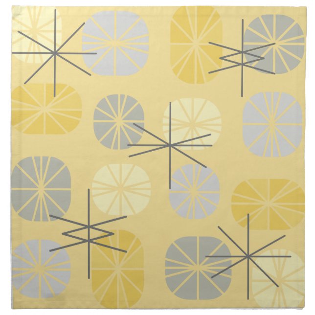 Midcentury Pattern Oblongs Yellow Gray Cloth Napkin (Front)