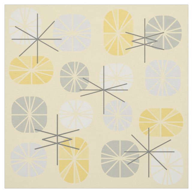 Midcentury Pattern Oblongs Yellow Gray Fabric (Swatch)