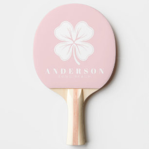 MidCentury Pink Whisper Four Leaf Clover with Name Ping Pong Paddle