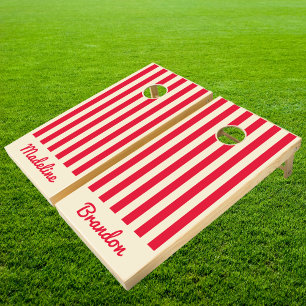 MidCentury Polo Striping Cherry Picking Pink Names Cornhole Set