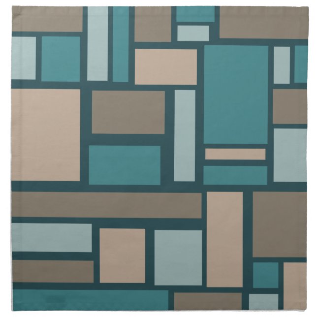 Midcentury Rectangles Pattern Teal & Gold Cloth Napkin (Front)