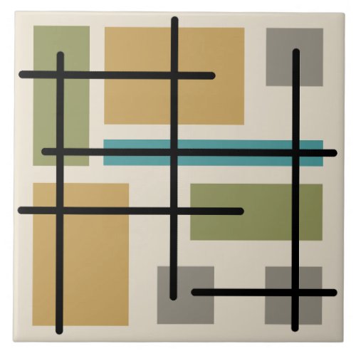 Midcentury Rectangles Squares Multicolored Ceramic Tile