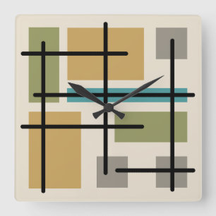 Midcentury Rectangles Squares Multicolored Square Wall Clock