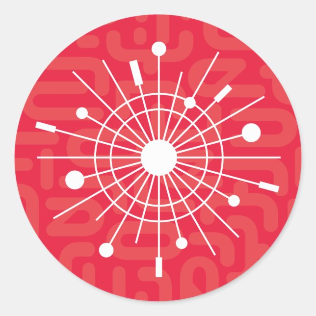 Midcentury RED Atomic Sputnik Christmas Snowflake Classic Round Sticker (Front)