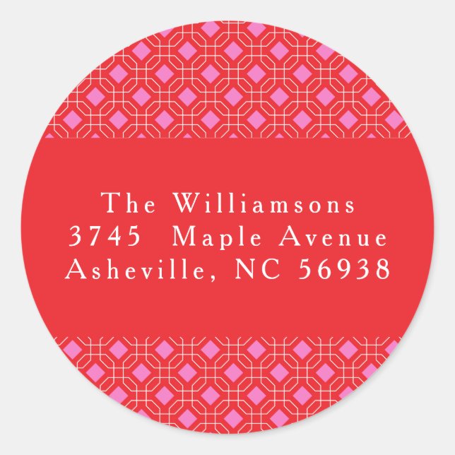 MidCentury Red Pink Cute Christmas Return Address Classic Round Sticker (Front)