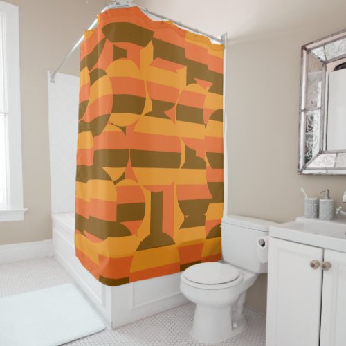 midcentury retro groovy 70s geometric art shower curtain