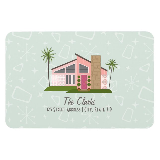 Midcentury Retro Pink House Address Magnet (Horizontal)
