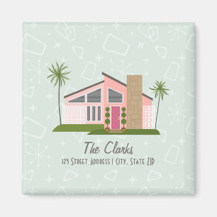 Midcentury Retro Pink House Address Magnet